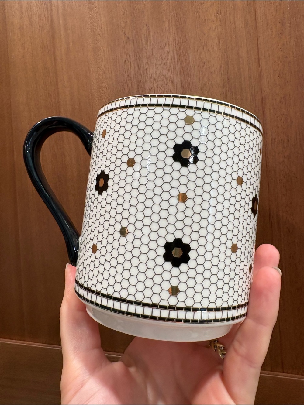 Anthropologie Tiled Margot Monogram Coffee Tea Mug Letter O Black Ivory White - Picture 6 of 6